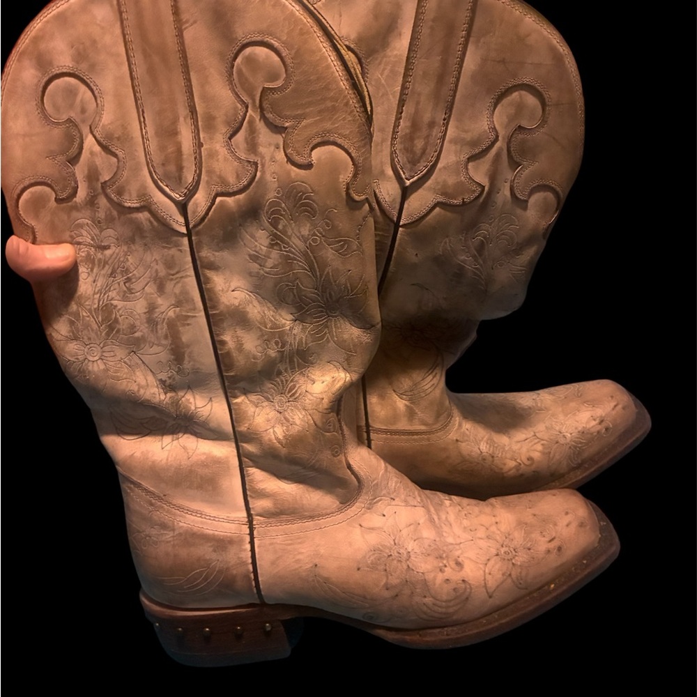 J.B. Dillon Cream Leather Cowboy Boots